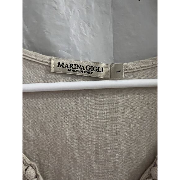 Marina Gigli Tan Linen Made In Italy Pleated Front Tunic Top Sz L - Picture 3 of 6